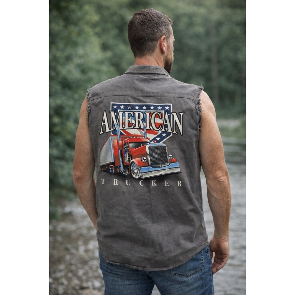 Vintage Style American Trucker Sleeveless Shirt Cutoff Biker Vest‎ Coast M Flag